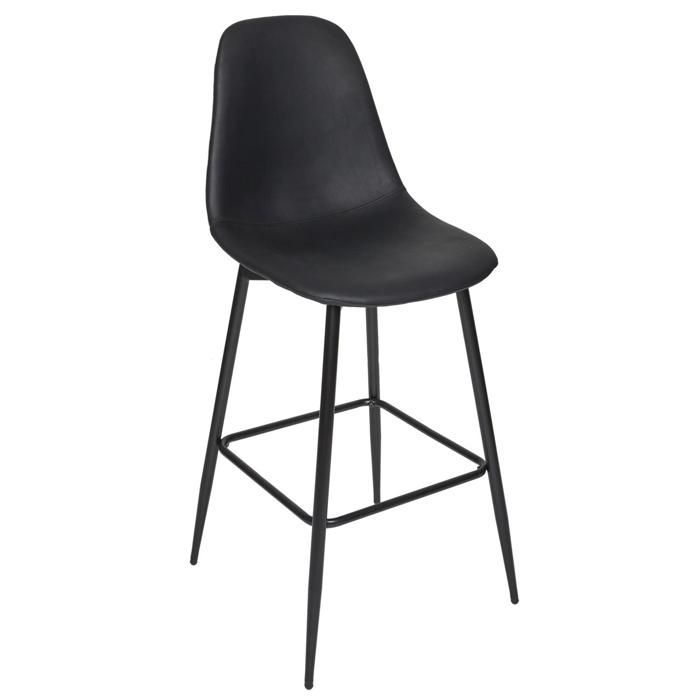 Tabouret de bar - AMBER - Similicuir - Métal - Noir - Confort et Élégance
