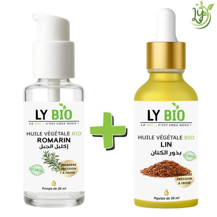 Pack Huile - LYBIO - Romarin 50ml - Pompe - Lin 50ml - Pipette - Nourrissant