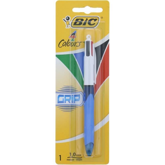 Stylo-bille - BIC - 4 couleurs - Grip moyen - Rétractable - Pointe moyenne