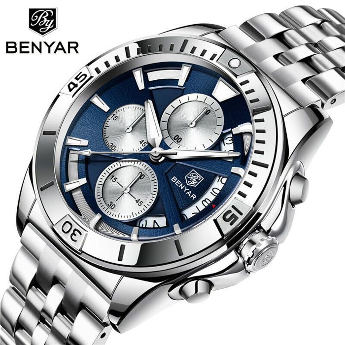 Benyar Montre Homme En Acier 100% Originale à Quartz Avec 2 Ans De Garantie