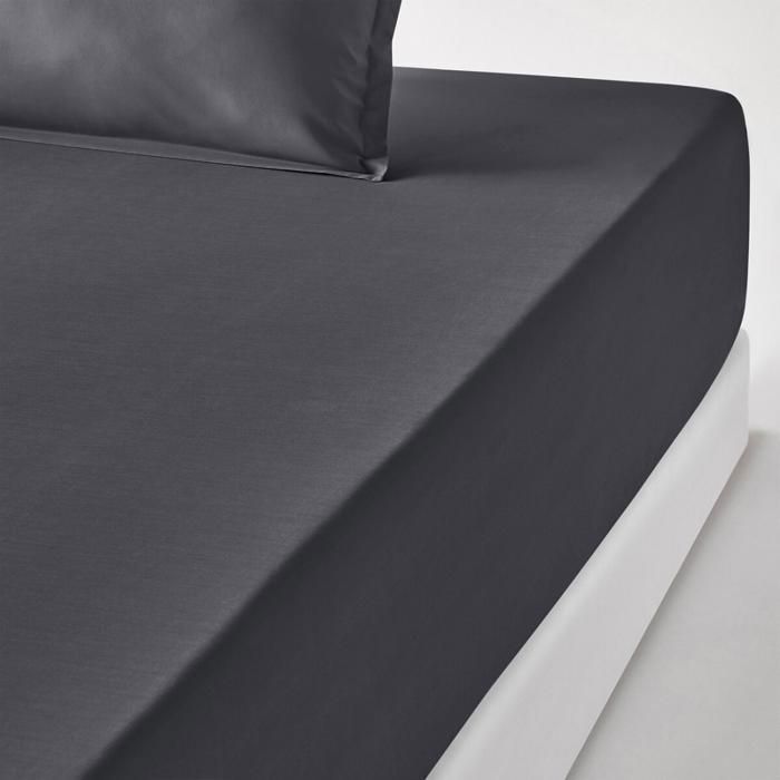 Drap-housse - Coton - 160x200x35 cm - Noir anthracite - Doux et respirant - Certifié ISO 9001