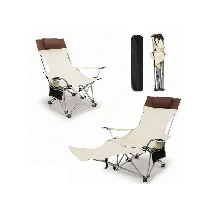 Chaise de Camping - GENERIC - Pliable - Acier - Beige - Repose-Pieds