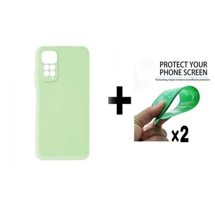 Case Pack : Pochette Redmi Note 11 4G Silicone Souple Vert Pistache + 2 Protection Incassable