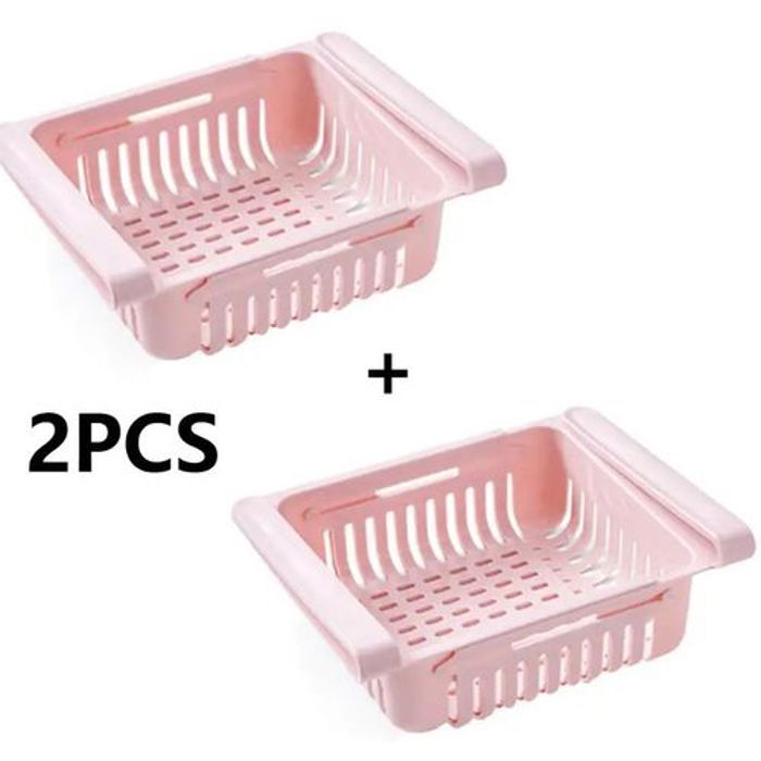 2 Lot de Rangement Réfrigérateur Réglable Extensible-Fonctionnelle Rose