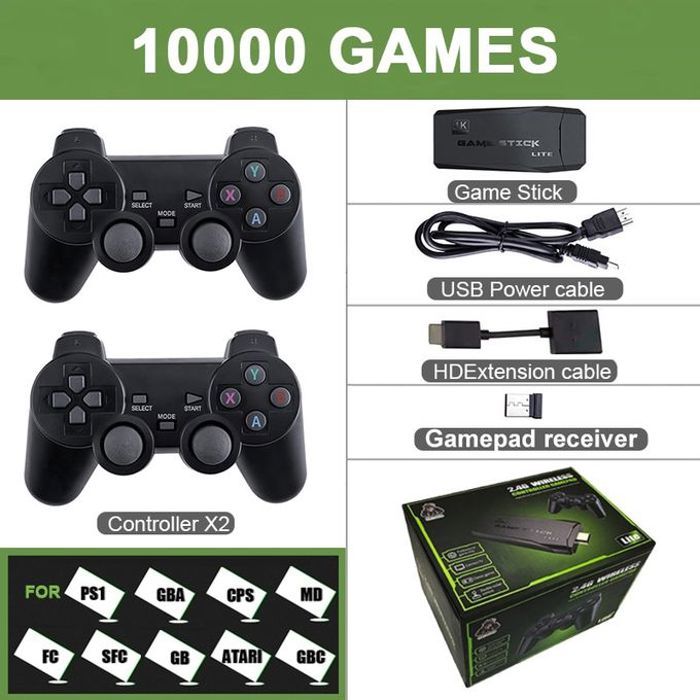 Console de Jeu Vidéo Data Frog 64G 4K HD avec Double Manette Sans Fil - Noir
