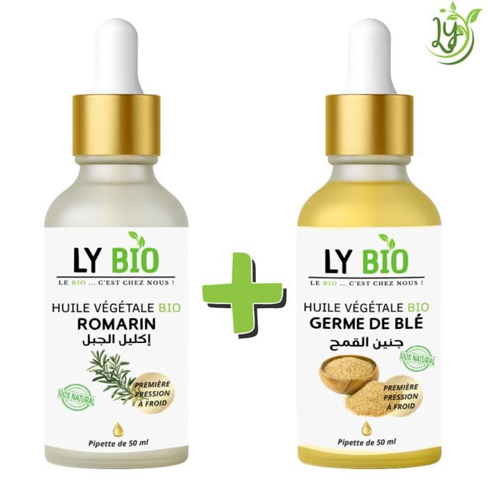 Pack Huile - LYBIO - Romarin 50ml - Germe de Blé 50ml - Pipette - Nourrissant