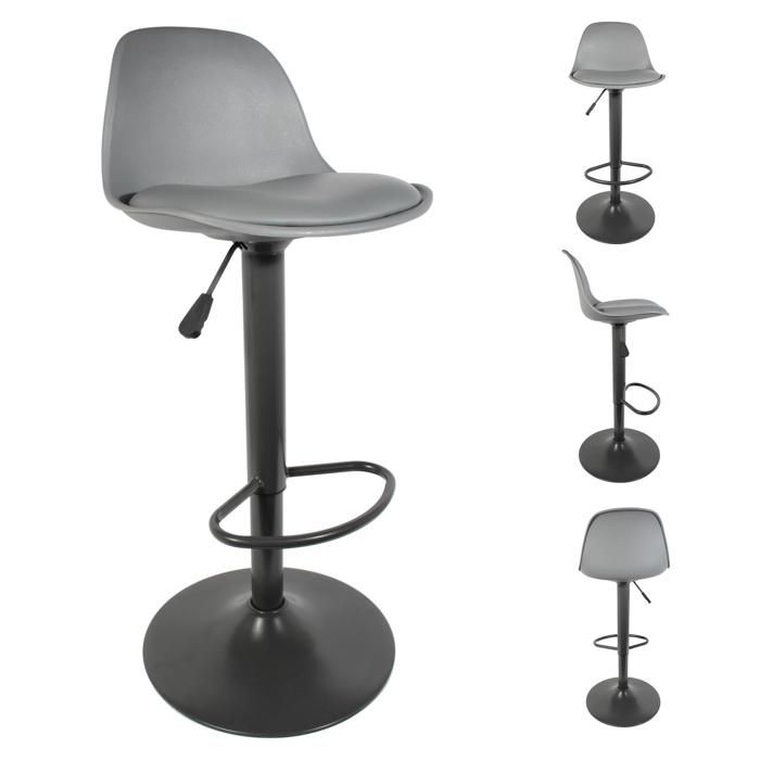 Tabouret de bar - ISAK - Réglable - Gris - Métal et similicuir - Design contemporain