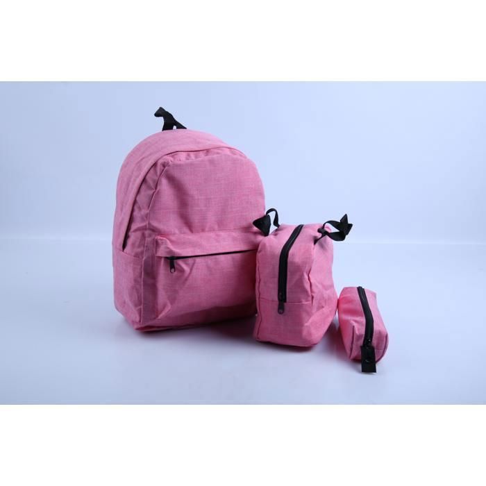 Set de 3 - GENERIC - Sac à dos 40 cm - Sac goûter - Trousse - Rose