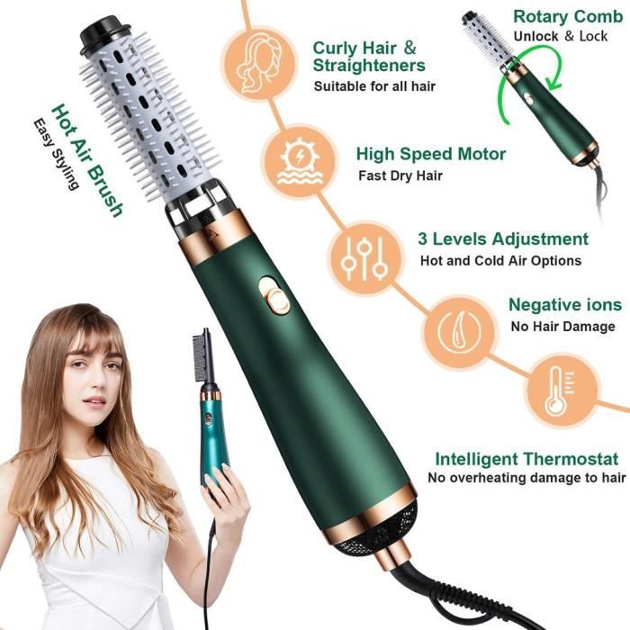 3 en 1 sèche-cheveux peigne Brosse à Air Boucleur air Lisseur DIY Coiffure appareil - vert