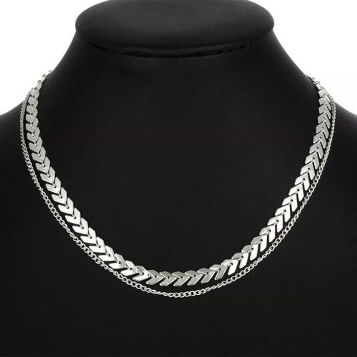 Collier ras du cou - GENERIC - Double couche - Acier inoxydable - 925/1000 - Tendance femme