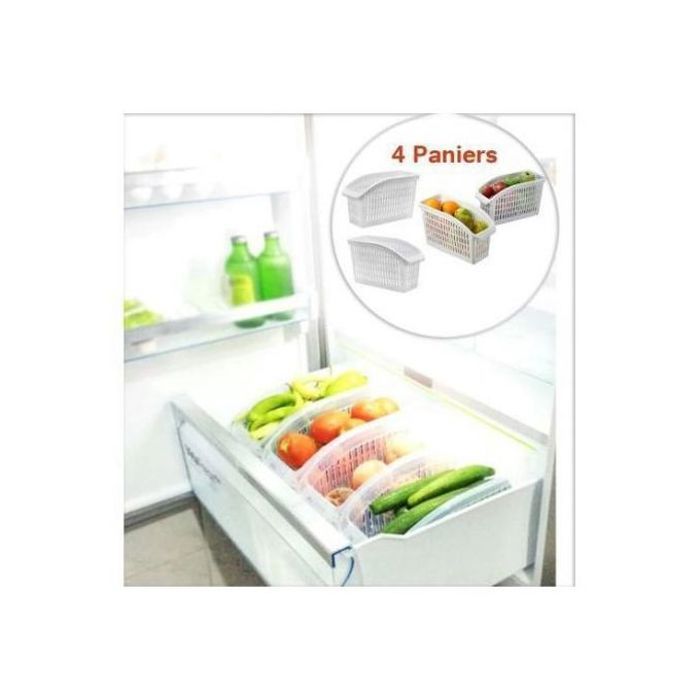 Lot de 4 Paniers de Rangement pour Réfrigérateur : Blanc