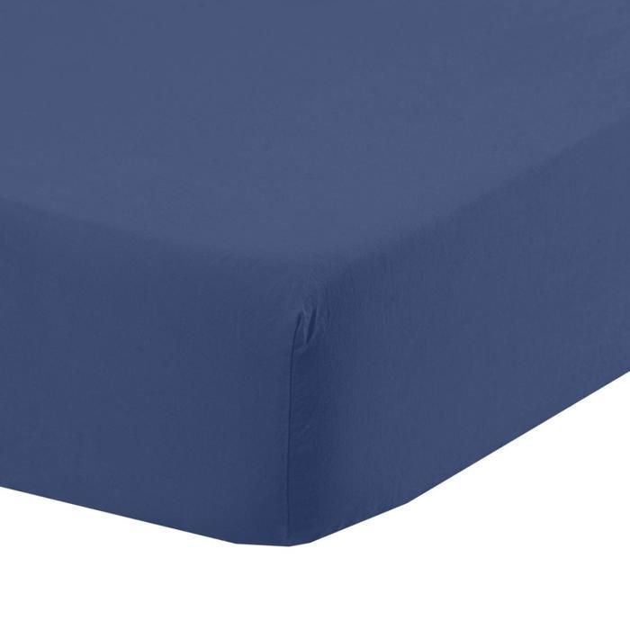 Drap-housse - Coton - 180x200x35 cm - Bleu - Certifié ISO 9001 - Confectionné en Espagne
