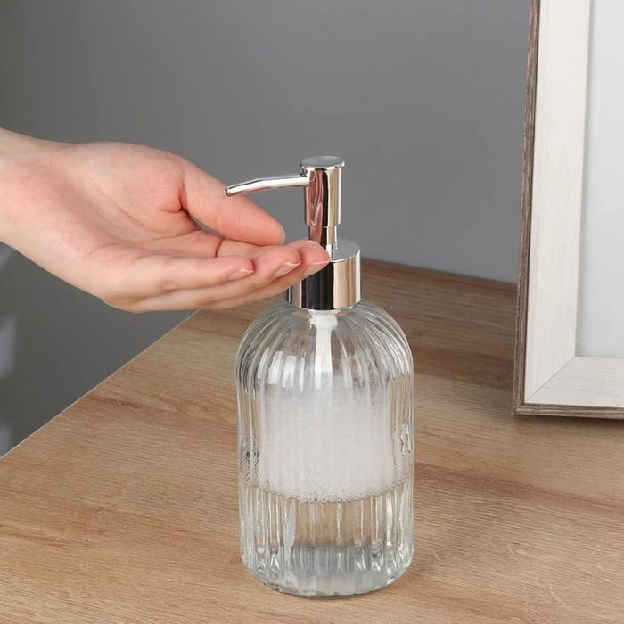 Distributeur de savon - AYA HOME - Verre transparent - 400 ml - Design élégant - Multifonctionnel