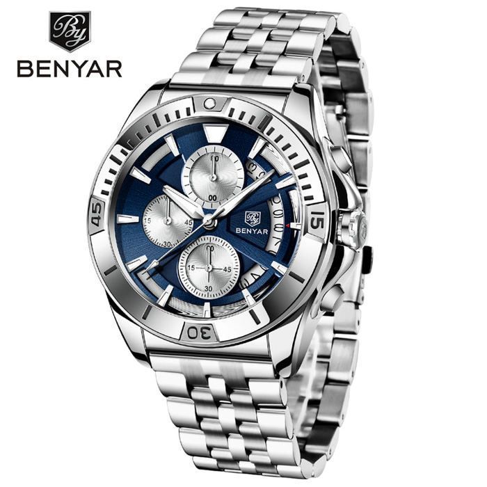 Benyar Montre Homme En Acier 100% Originale à Quartz