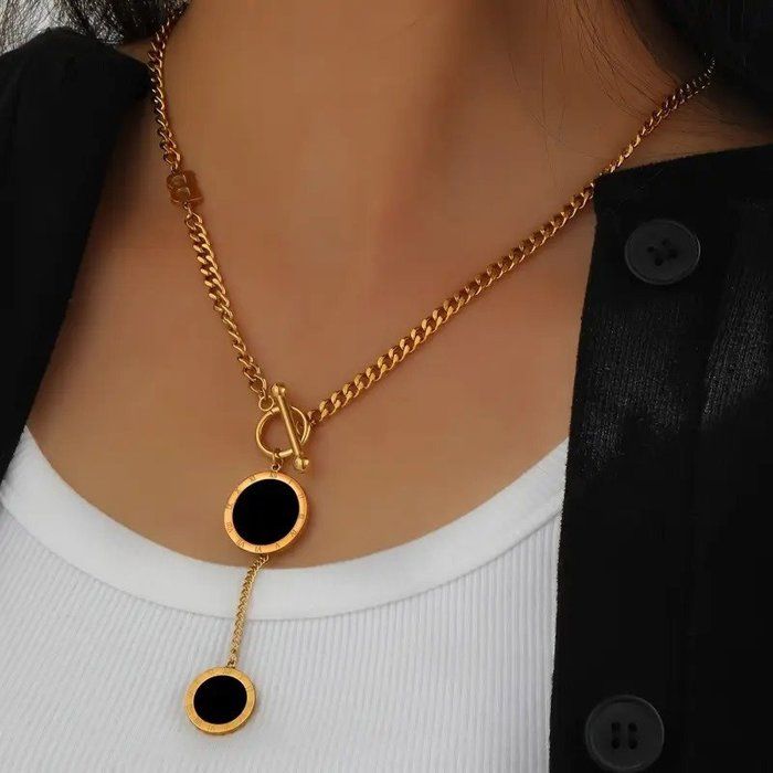 Collier - MARQUE - Double cercle - Noir - Doré - Métal plaqué or