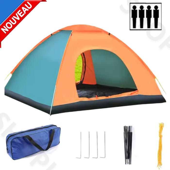 Tente de camping 4 personnes multicouleur, idéale pour vos aventures 208x208x145 cm Couleur Aliatoire