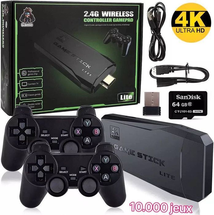 Console de jeu rétro - Non spécifié - 64 Go - 10.000 jeux intégrés - 2 manettes sans fil - 4K