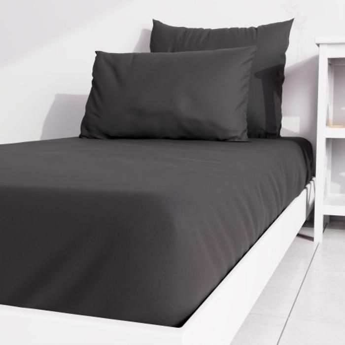Drap-housse - Coton - Noir anthracite - 90x190x35 cm - Certifié ISO 9001 - Doux et respirant