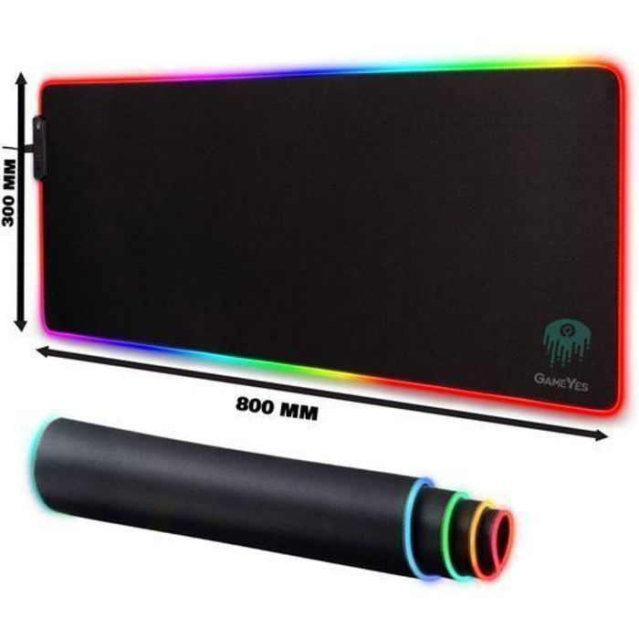 Tapis de souris - GameYes - Grand modèle - LED RGB - 14 modes - Antidérapant