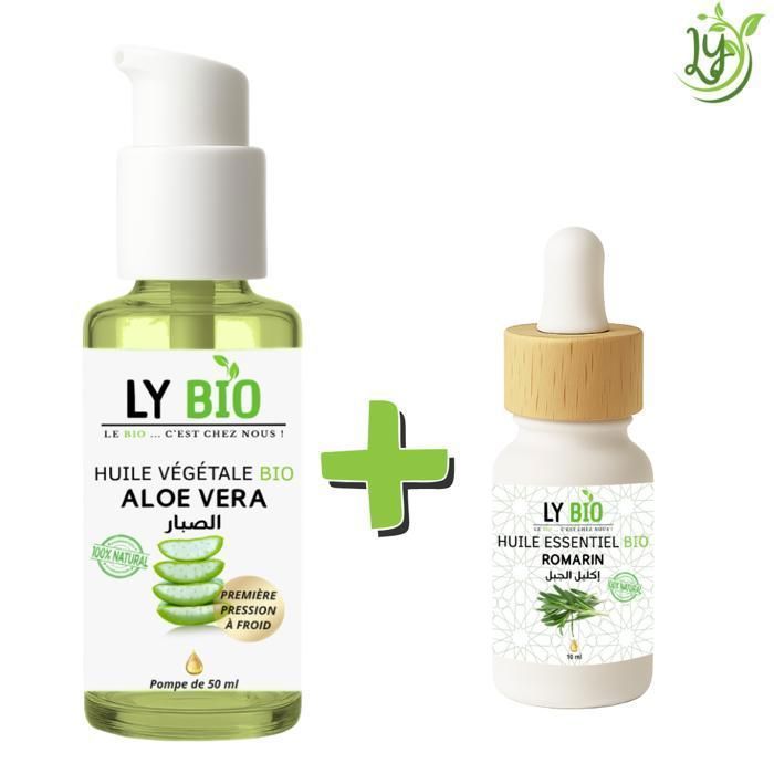 LYBIO PACK HUILE ALOE VERA 50ml - POMPE + HUILE ESSENTIEL ROMARIN 10ML