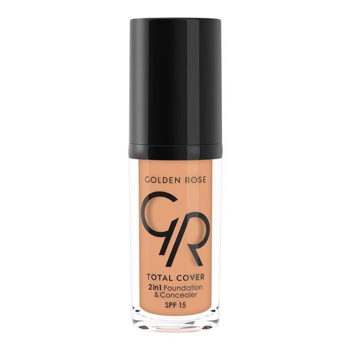 Fond de teint 2 en 1 - GOLDEN ROSE - Total Cover - N08 Biscuit Médium - 30 ml - Tous types de peau