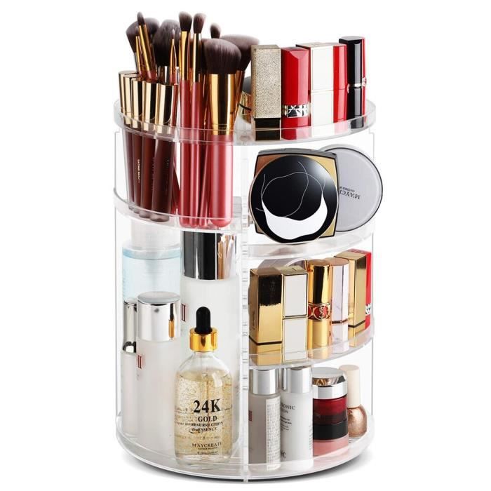 Organisateur de maquillage,Clair--Boîte de rangement pour coiffeuse, étagère rotative à 360 degrés pour produits de soins de la peau