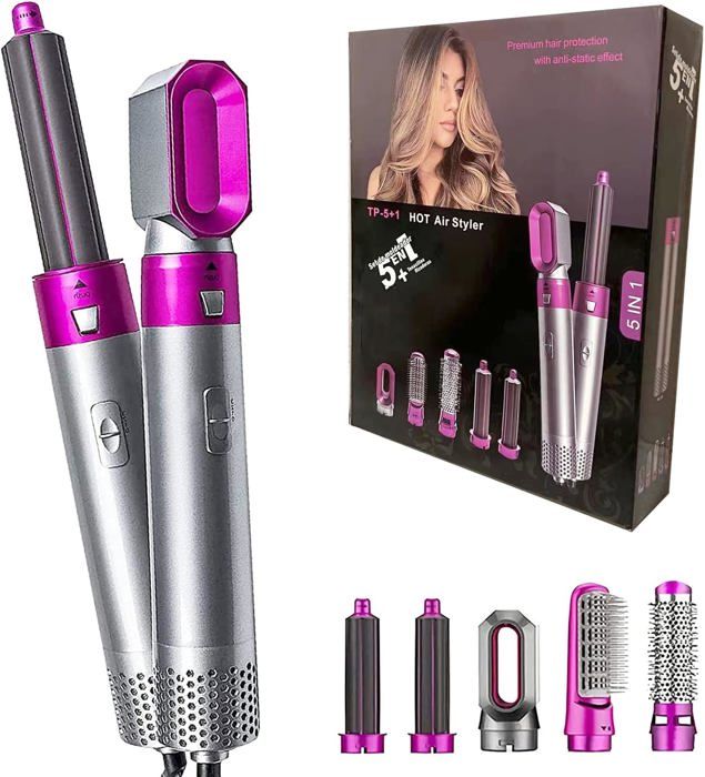 Brosse à air chaud 5 en 1 - ZYMON - Coiffeur multifonction - 1000 W - 3 températures - Accessoires inclus