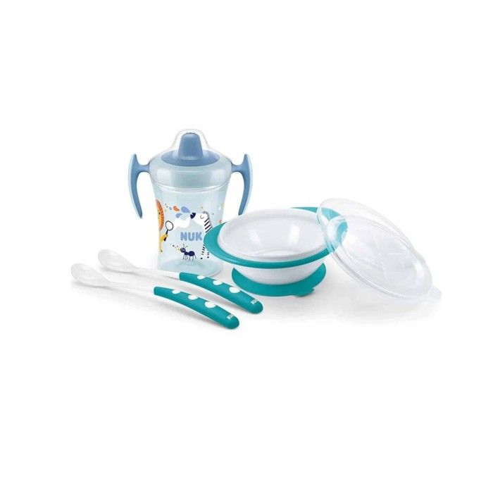 Set de repas - NUK - Eepas Turquoise - Tasse d'apprentissage - Assiette avec couvercles - Cuillères sécurisées