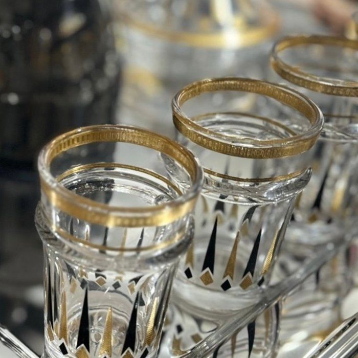 12 verres à thé en cristallin très haute qualite du verre Beldi artisanal details-Doré et noir