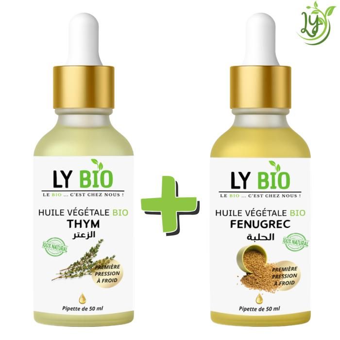 Pack Huile - LYBIO - Thym 50ml - Pipette - Fenugrec 50ml - Pipette - Nourrissant