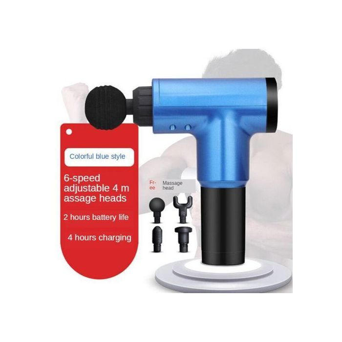 Pistolet de Massage thérapeutique 3300r/min,6 vitesses,avec 4 têtes,-BLEU-
