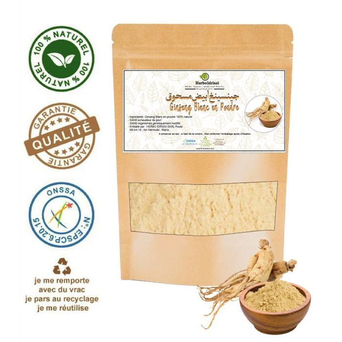 Ginseng Blanc en Poudre 100g - Performance Physique et Mental