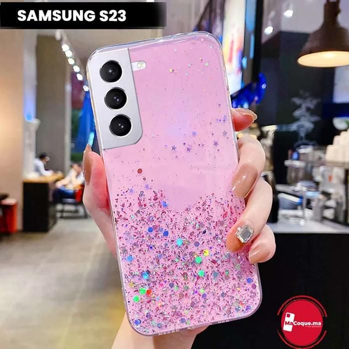 Pochette Samsung S23 normal Scintillante,&amp; Brillante Rose