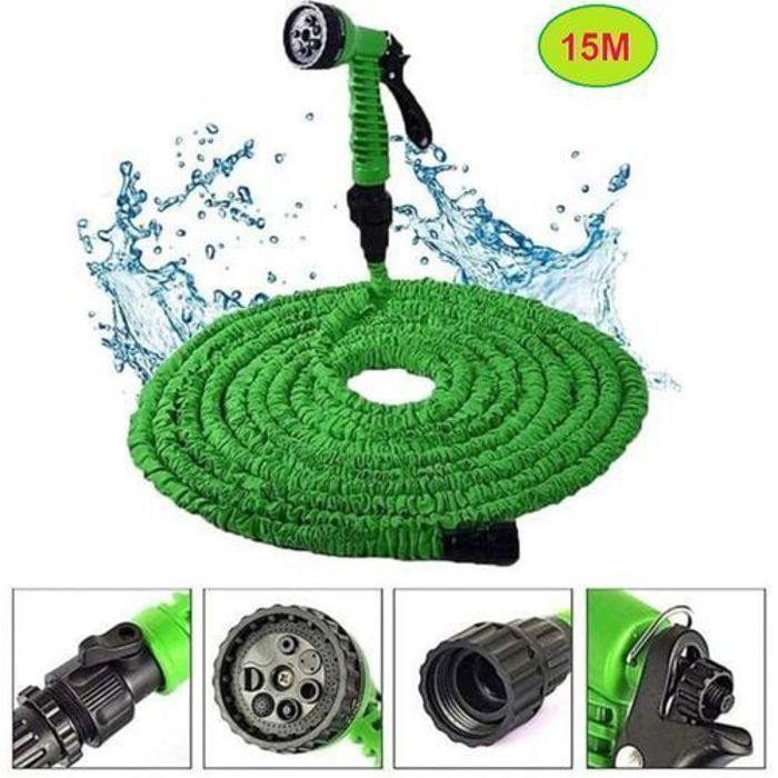 Tuyau d'Arrosage Extensible avec Pistolet Pulvérisateur 15m