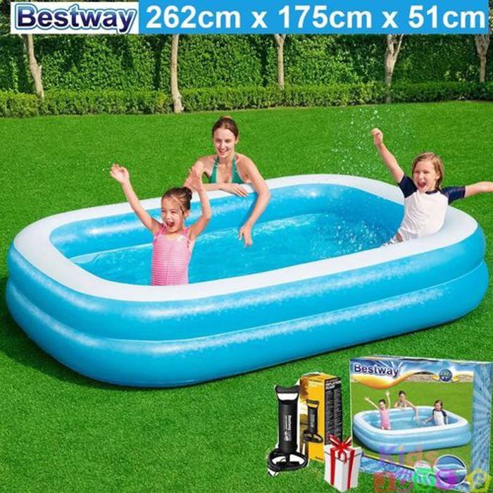 Bestway PISCINE FAMILIALE GONFLABLE RECTANGULAIRE 262 x 175 x 51 cm + pompe bestway 30 cm