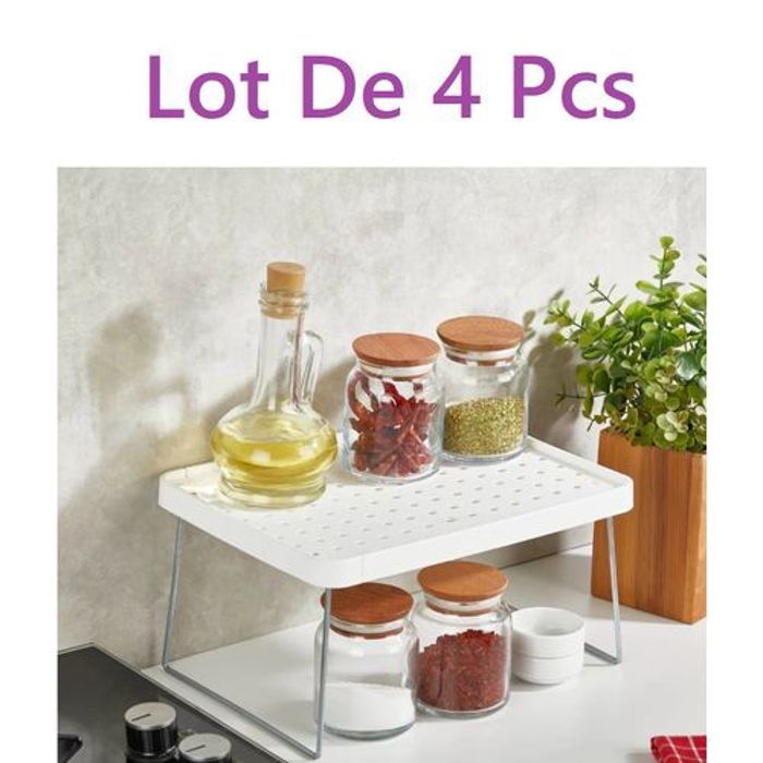 Lot de 4 étagère D'armoire de Rangement Assiette Support En Verre Organisation