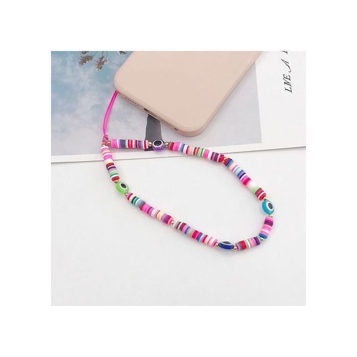 Sangle Lanière Phone Strap Avec Evil Eye Et Perles Multicouleurs