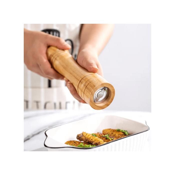 Moulin à épices en bois au design classique – Idéal pour le poivre et le sel.