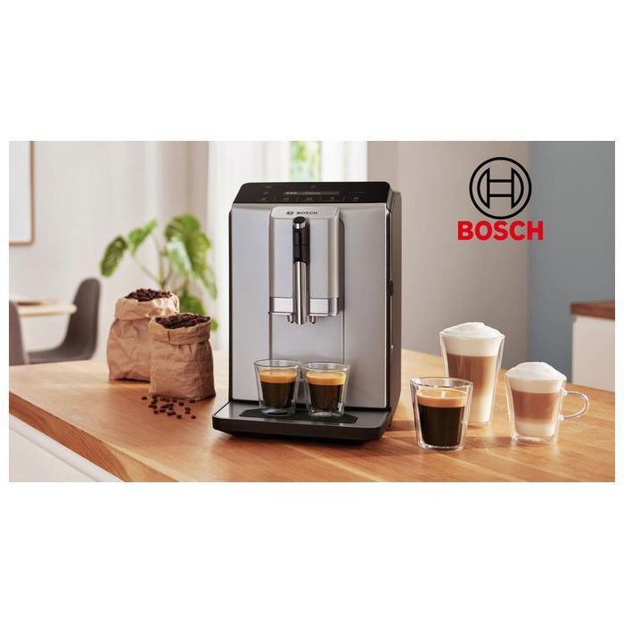 Bosch Machine à café tout-automatique VeroCafe avec mousseur à lait et broyeur intégré ,5 prog, gris/noir