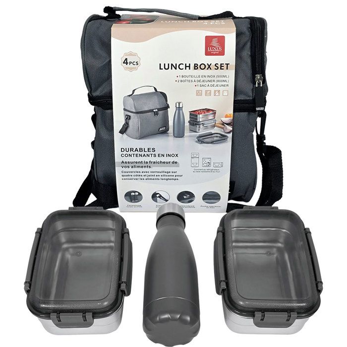 Lunch box 4 pièces inox, Isotherme Gris LUXUS