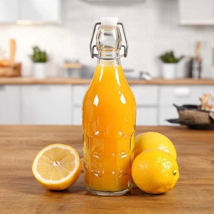 Bouteille en verre 1L avec motif géométrique et fermeture hermétique