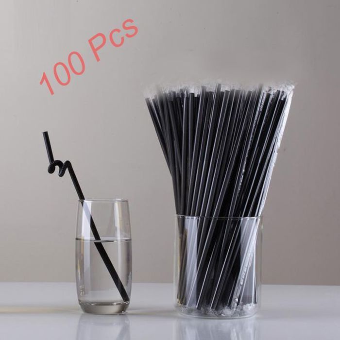 Pailles en plastique noir épais 100 pièces