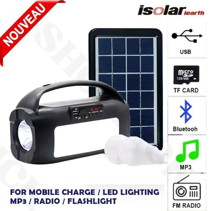 Système Solaire banque d'énergie Bluetooth multifonctionnelle portable alimentée, MP3 radio FM