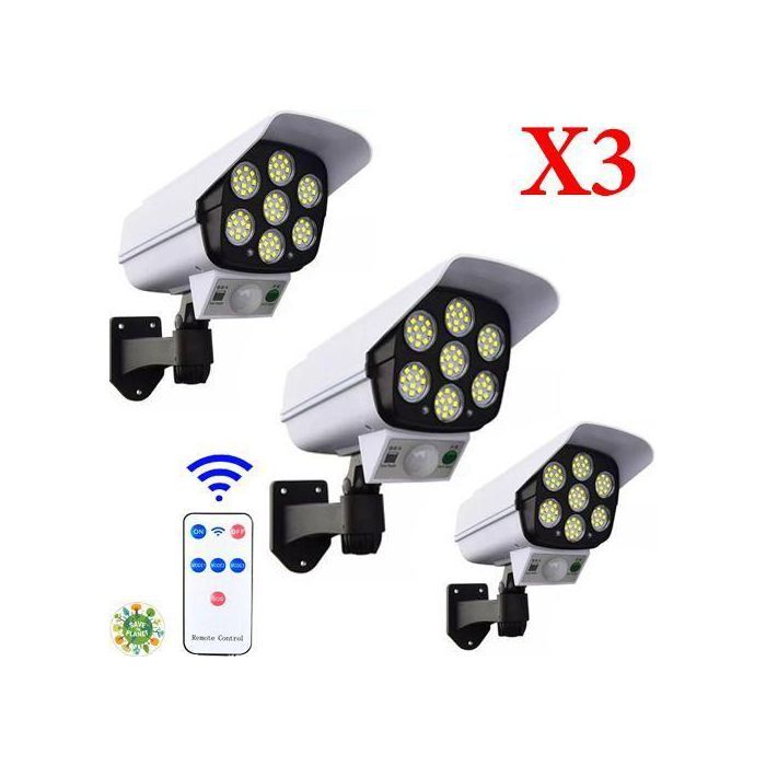 3 Lampe solaire Faux Camera avec telecommande