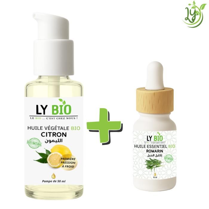 LYBIO PACK HUILE CITRON 50ML - POMPE + HUILE ESSENTIEL ROMARIN 10ML