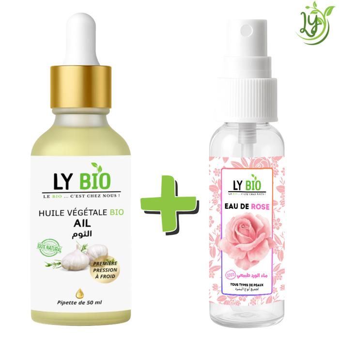 Pack Soin - LYBIO - Huile Ail 50ml - Eau de Rose 100ml - Cheveux Tous Types - Anti-âge