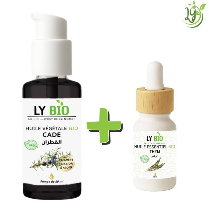 Pack de soins - LYBIO - Huile Cade 50ml + Huile Essentielle Thym 10ml - Tous types de cheveux - Mixte - Bébé