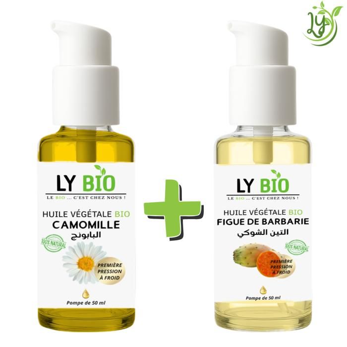 Pack d'huiles - LYBIO - HUILE CAMOMILLE 50ML - HUILE FIGUE DE BARBARIE 50ML - Hydratant - Mixte - Bébé