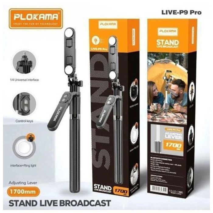 PLOKAMA Perche à Selfie et Trépied avec 2 LED et Télécommande sans Fil 170cm Multi-Angles Portable pour Photos & Vidéos Pro
