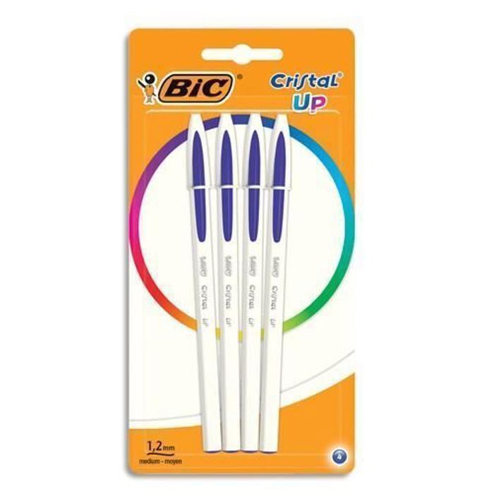BIC Blister de 4 stylos bille CRISTAL UP. Encre bleu.